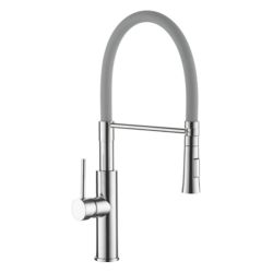 Смеситель для кухни 35 карт.  LEDEME  с бок. ручкой, гибкий излив, серый