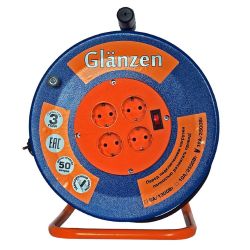 Удлинитель 4 местный 50 метров на мет. стойке 16А, с/з (КГ 3х1,5)  GLANZEN