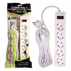 Фильтр сетевой 5 местный  5 метров 10А  1-2.SALE