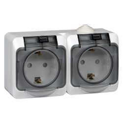 Розетка 2-ая о/п с/з с крышкой SCHNEIDER ELECTRIC IP44 Этюд белый