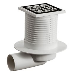 Трап   50 угловой нерж. 100х100мм гидрозатвор, рег. решетка  ОРИО