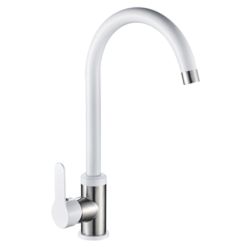 Смеситель для кухни 40 карт.  LEDEME  с бок. ручкой, литой излив, белый/сатин