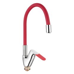 Смеситель для кухни 40 карт.  LEDEME  с бок. ручкой, силиконовый излив, красный