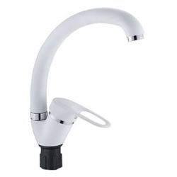 Смеситель для кухни 35 карт.  АНТЕЙ ЗИМА  с бок. ручкой, на гайке, белый