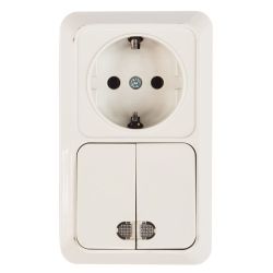 Блок 2-кл с подсветкой+1м евро с/з вертикальный белый  UNIVersal Олимп