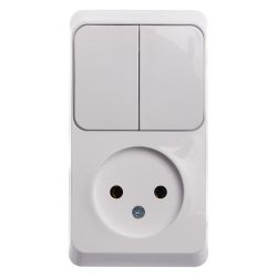 Блок о/п - розетка б/з, выключатель 2-ый  SCHNEIDER ELECTRIC Этюд белый