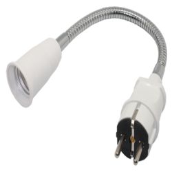 Переходник гибкий 300мм вилка-патрон Е27 белый ECOLA