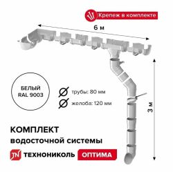 Комплект водосточной системы D120/80 Технониколь Оптима белый, для ската 6м.