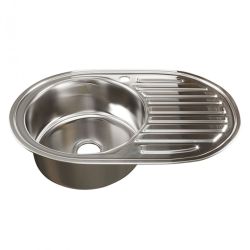 Мойка нерж врезная 500 х 770 х 180мм 0,8 овальная левая выпуск 3 1/2"  MIXLINE