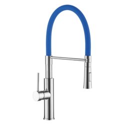Смеситель для кухни 35 карт.  LEDEME  с бок. ручкой, гибкий излив, синий