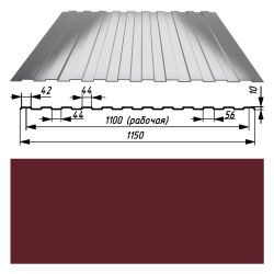 Профнастил   10 оцинк 0,50х1150мм  RAL 3005 (красное вино)
