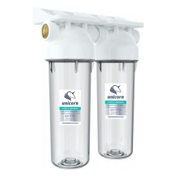 Фильтр магистральный 10"   1/2" (двойной, прозрачная колба, без картриджа) UNICORN