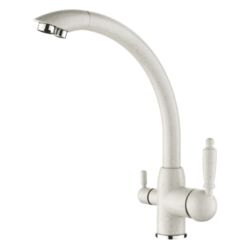 Смеситель для кухни 35 карт.  LEDEME  с бок. ручкой, вых для питьевой воды, молочный