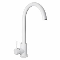 Смеситель для кухни 35 карт.  АНТЕЙ БУЛАТ  с бок. ручкой, R-излив, нерж, белый