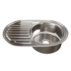 Мойка нерж врезная 500 х 770 х 180мм 0,8 овальная правая выпуск 3 1/2"  MIXLINE