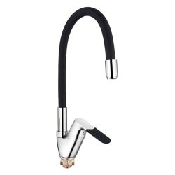 Смеситель для кухни 40 карт.  LEDEME  с бок. ручкой, силиконовый излив, черный