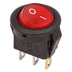 Выключатель клавишный круглый 250V 3А (3с) ON-OFF красный с подсветкой Micro REXANT