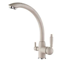 Смеситель для кухни 35 карт.  LEDEME  с бок. ручкой, вых для питьевой воды, светло-бежевый