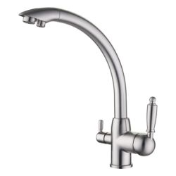 Смеситель для кухни 35 карт.  LEDEME  с бок. ручкой, вых для питьевой воды, сатин