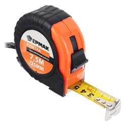 Рулетка   7,5м х 25мм  ЕРМАК обрезин. корпус, тройная фиксация