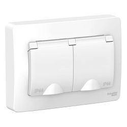 Розетка 2-ая с/п с/з с крышками  IP44 SCHNEIDER ELECTRIC BLANCA Белый