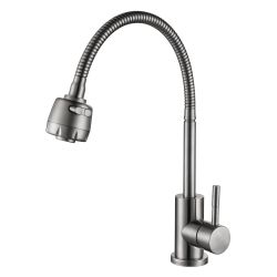 Смеситель для кухни 35 карт.  GOLDEN FOX LOMOND  с бок. ручкой, гибкий излив, нерж, сатин