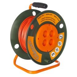 Удлинитель 4 местный 50 метров на мет. стойке  6А, б/з (ПВС 2х0,75)  GLANZEN