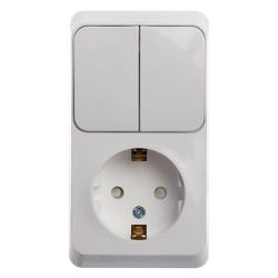 Блок о/п - розетка с/з, выключатель 2-ый  SCHNEIDER ELECTRIC Этюд белый