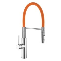 Смеситель для кухни 35 карт.  LEDEME  с бок. ручкой, гибкий излив, оранжевый