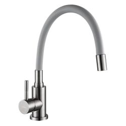 Смеситель для кухни 35 карт.  GOLDEN FOX LOMOND  с бок. ручкой, гибкий излив, серый, нерж, сатин