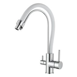 Смеситель для кухни 35 карт.  LEDEME  с бок. ручкой, вых для питьевой воды, белый