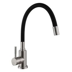 Смеситель для кухни 35 карт.  GOLDEN FOX LOMOND  с бок. ручкой, гибкий излив, черный, нерж, сатин