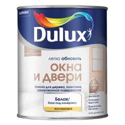 Эмаль акриловая белая полуматовая  0,75л DULUX окна и двери BС