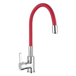 Смеситель для кухни 35 карт.  LEDEME  с бок. ручкой, гибкий излив, красный