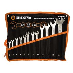 Набор ключей комбинированных   6-22мм, 12шт  ВИХРЬ в чехле