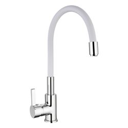 Смеситель для кухни 35 карт.  LEDEME  с бок. ручкой, гибкий излив, белый