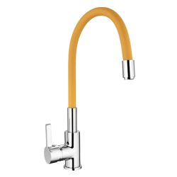 Смеситель для кухни 35 карт.  LEDEME  с бок. ручкой, гибкий излив, желтый