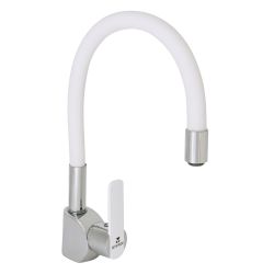Смеситель для кухни 35 карт.  GOLDEN FOX SANTA-BARBARA  с бок. ручкой, гибкий излив, белый