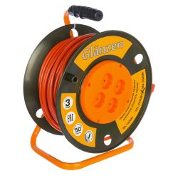 Удлинитель 4 местный 50 метров на мет. стойке  6А, б/з (ПВС 2х2,5)  GLANZEN