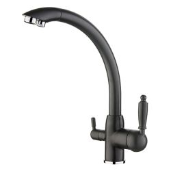 Смеситель для кухни 35 карт.  LEDEME  с бок. ручкой, вых для питьевой воды, черный
