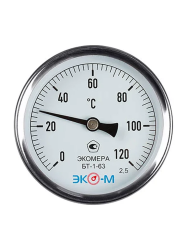 Термометр биметаллический D   63 зад.подкл. (0...+120*C) L  40  ЭКОМЕРА