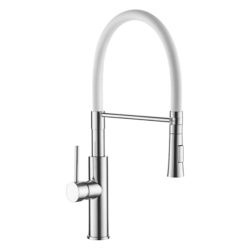 Смеситель для кухни 35 карт.  LEDEME  с бок. ручкой, гибкий излив, белый