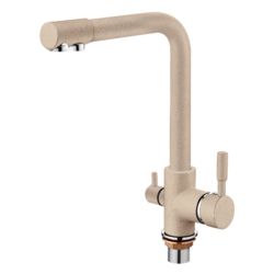 Смеситель для кухни 35 карт.  LEDEME  с бок. ручкой, вых для питьевой воды, светло-бежевый