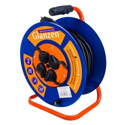 Удлинитель 4 местный 30 метров на мет. стойке 16А, с/з (КГ 3х2,5)  GLANZEN