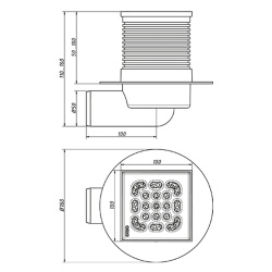 Трап   50 угловой нерж. 100х100мм гидрозатвор, рег. решетка  ОРИО