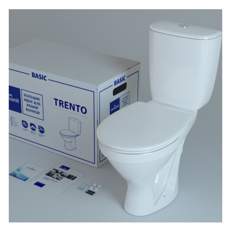 Унитаз белый TRENTO компакт, сиденье полипропилен, микролифт 635х354х805  CERSANIT