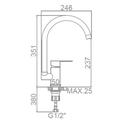 Смеситель для кухни 35 карт.  LEDEME  с бок. ручкой, R-излив, нерж, сатин