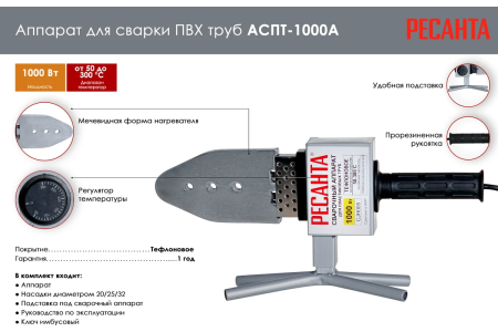 Сварочное оборудование для PPR 20-32 1000Вт  РЕСАНТА