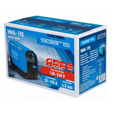 Аппарат сварочный инвертор  SOLARIS MMA-190 (напр.160-240 В,190А, 5,6 кВт, элек.1,6-4,0мм)