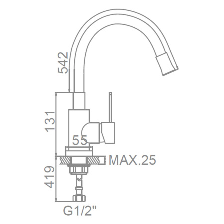 Смеситель для кухни 35 карт.  LEDEME  с бок. ручкой, гибкий излив, черный, нерж, сатин